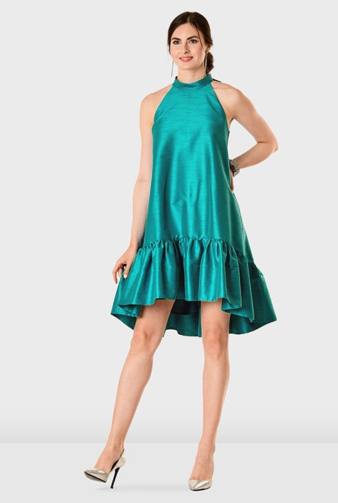 Turquoise shops halter neck high low dress