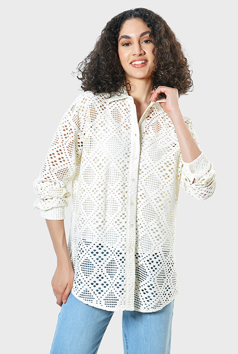Shop Vented floral crochet lace shirt | eShakti