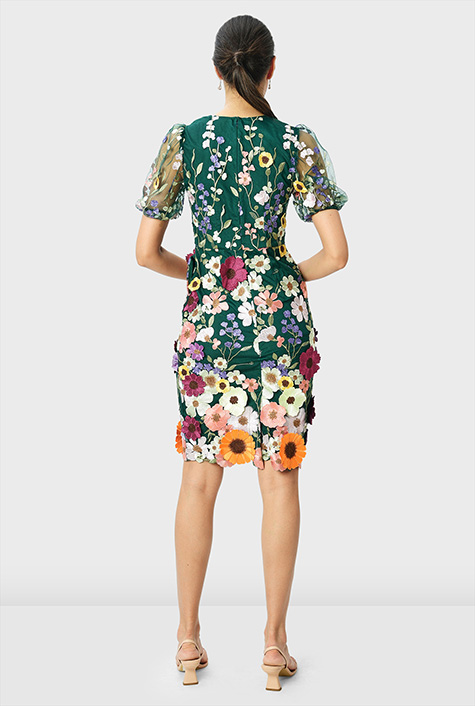 Shop Floral embroidery sheer mesh sheath dress | eShakti