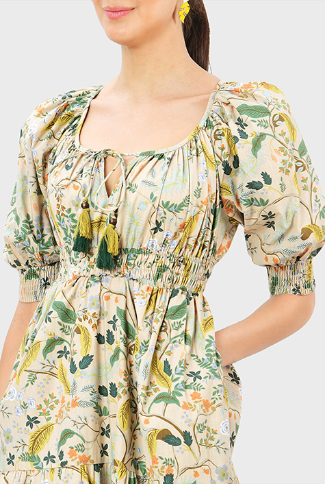 Shop Floral print cotton poplin smocked waist dress | eShakti