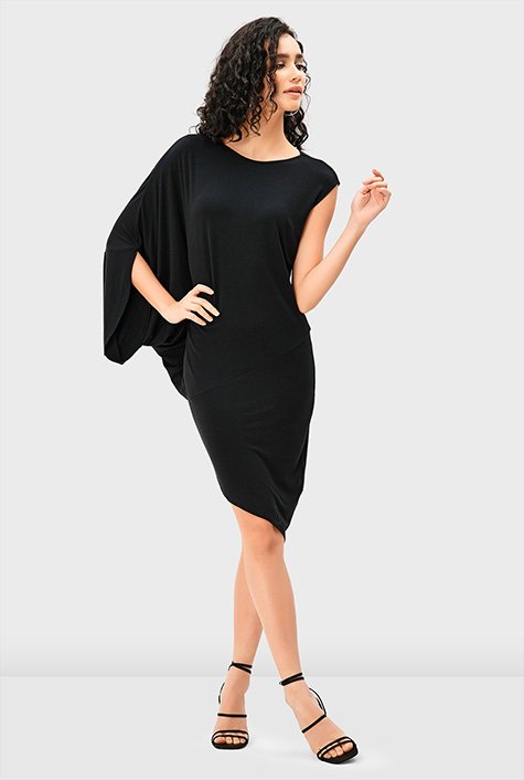 Shop Asymmetric hem jersey knit dress eShakti