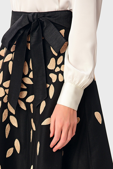 Shop Floral embroidery sheer tulle and dupioni skirt | eShakti