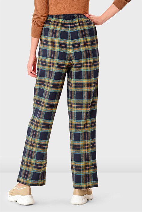 Shop Drawstring waist flannel check cotton pants | eShakti