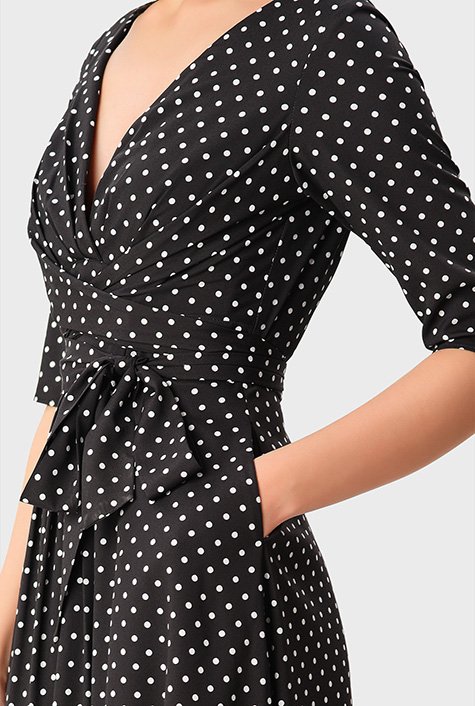 Shop Tie Waist Polka Dot Print Crepe Empire Dress Eshakti