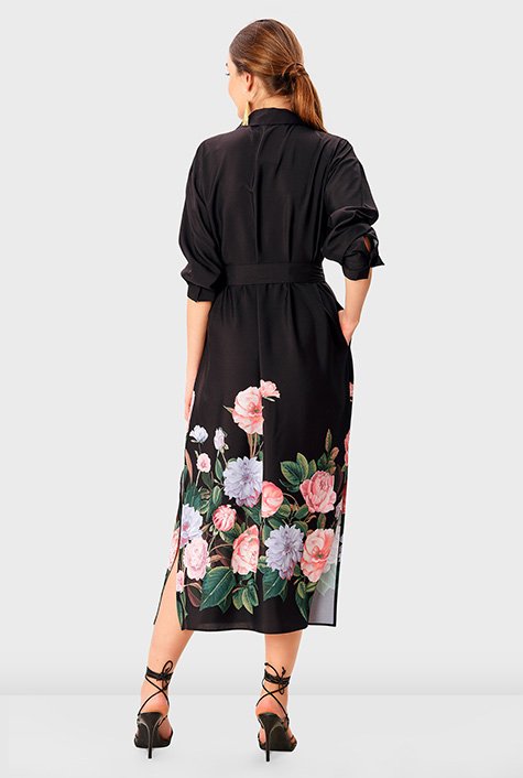 Shop Pintuck Pleat Floral Print Crepe Shirtdress Eshakti 