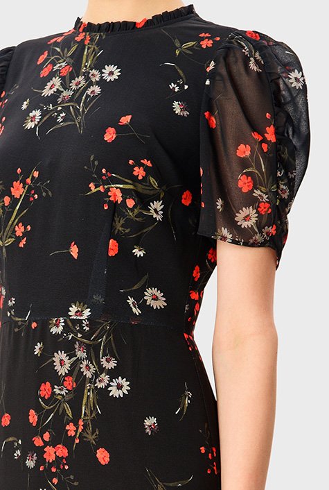 Shop Floral print georgette ruffle flounce dress