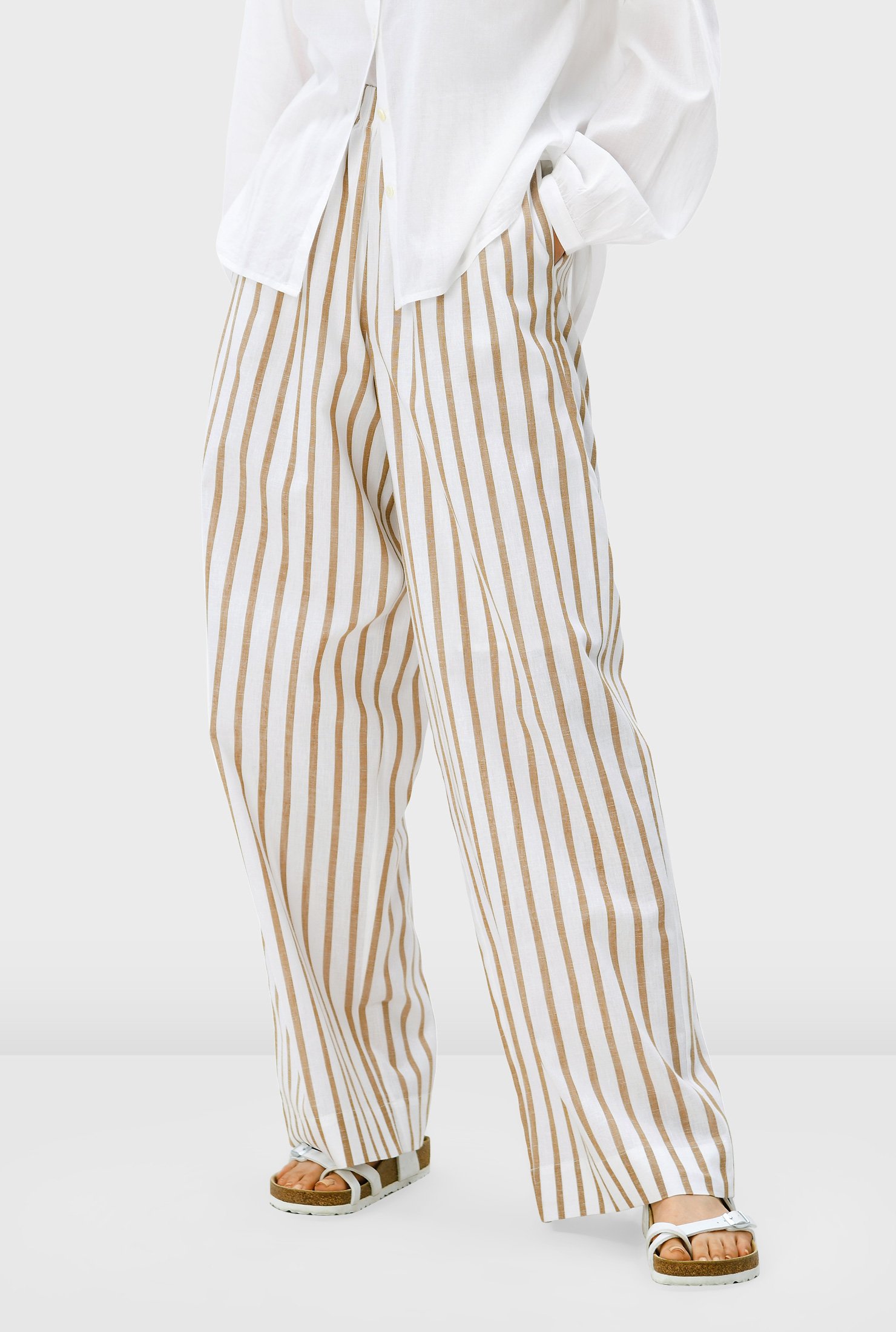 Stripe cotton linen wide leg pants