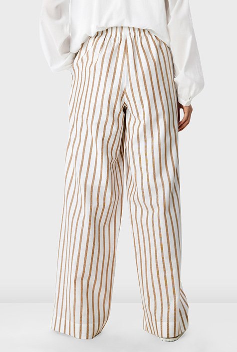 Stripe cotton linen wide leg pants