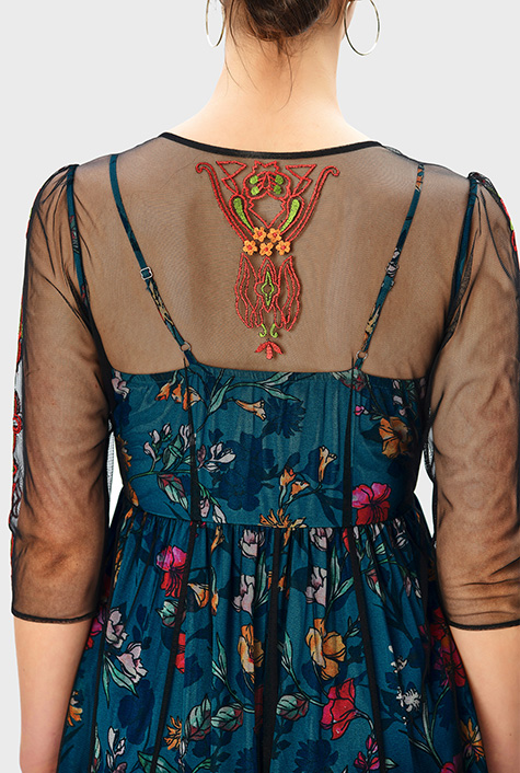 【未使用タグ付き】EMBROIDERY TULLE TIERED DRESS Shop Floral embroidery tulle maxi dress | eShakti