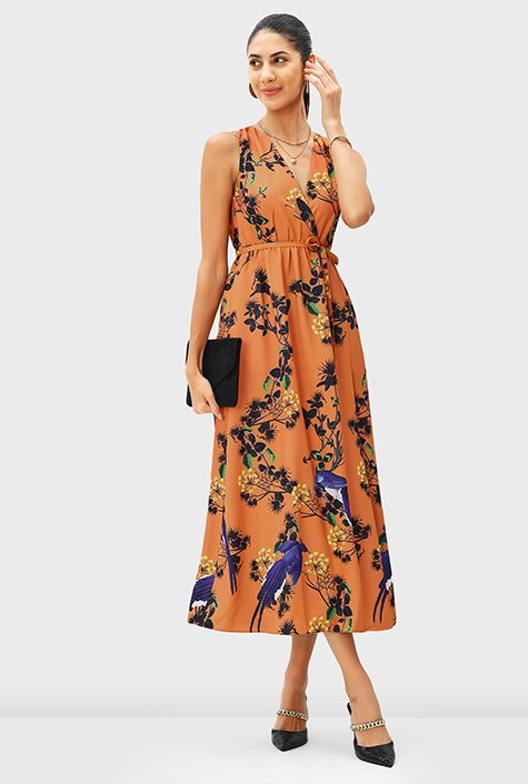 Printed crepe wrap clearance dress