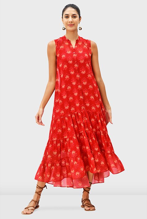 Buy Red & White Printed Suede Velvet Cotton Kurti with Front Slit