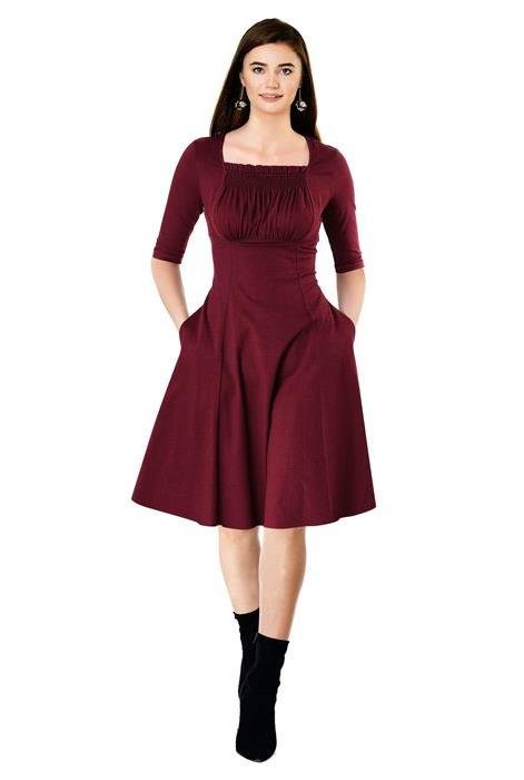 Shop Ruched bodice cotton knit dress | eShakti