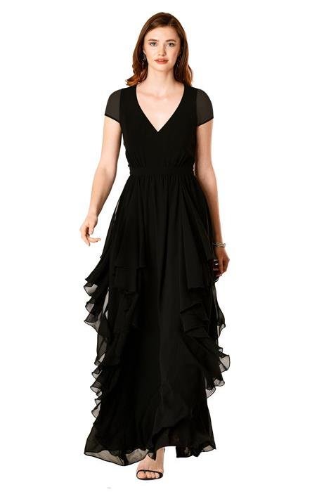 Shop Ruffle Cascade Chiffon Maxi Dress | EShakti