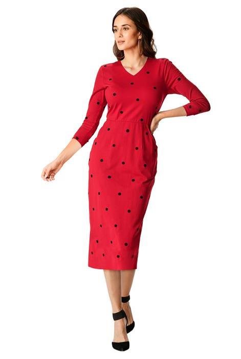 Shop Embellished Polka Dot Cotton Knit Sheath Dress Eshakti