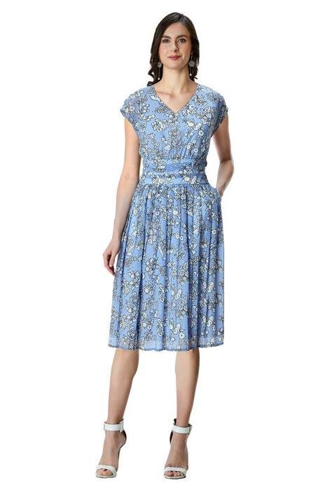 Shop Floral Print Georgette Pleated Empire Dress 