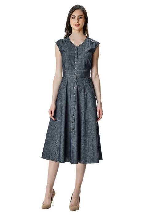 Shop Contrast Top Stitch Cotton Chambray Shirtdress Eshakti